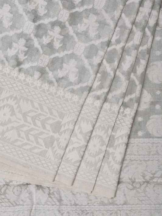 Light Grey Cut Work Tussar Cotton Saree with All Over Jamdani Style Design o0442