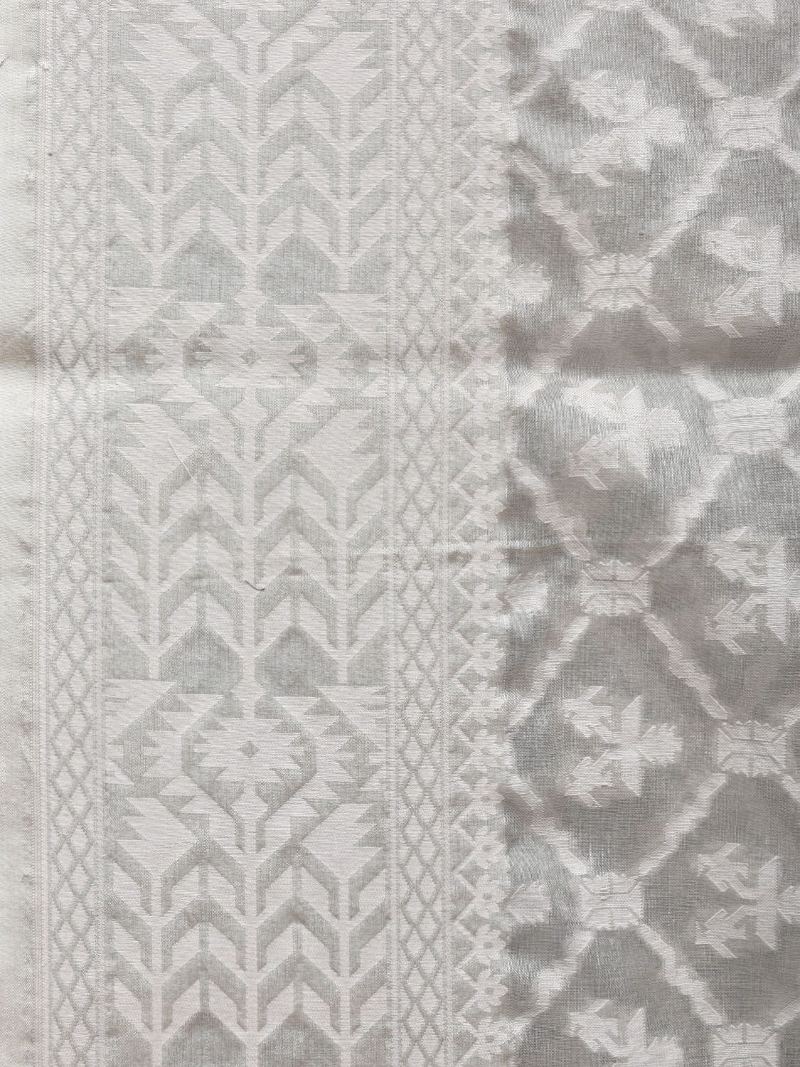 Light Grey Cut Work Tussar Cotton Saree with All Over Jamdani Style Design o0442