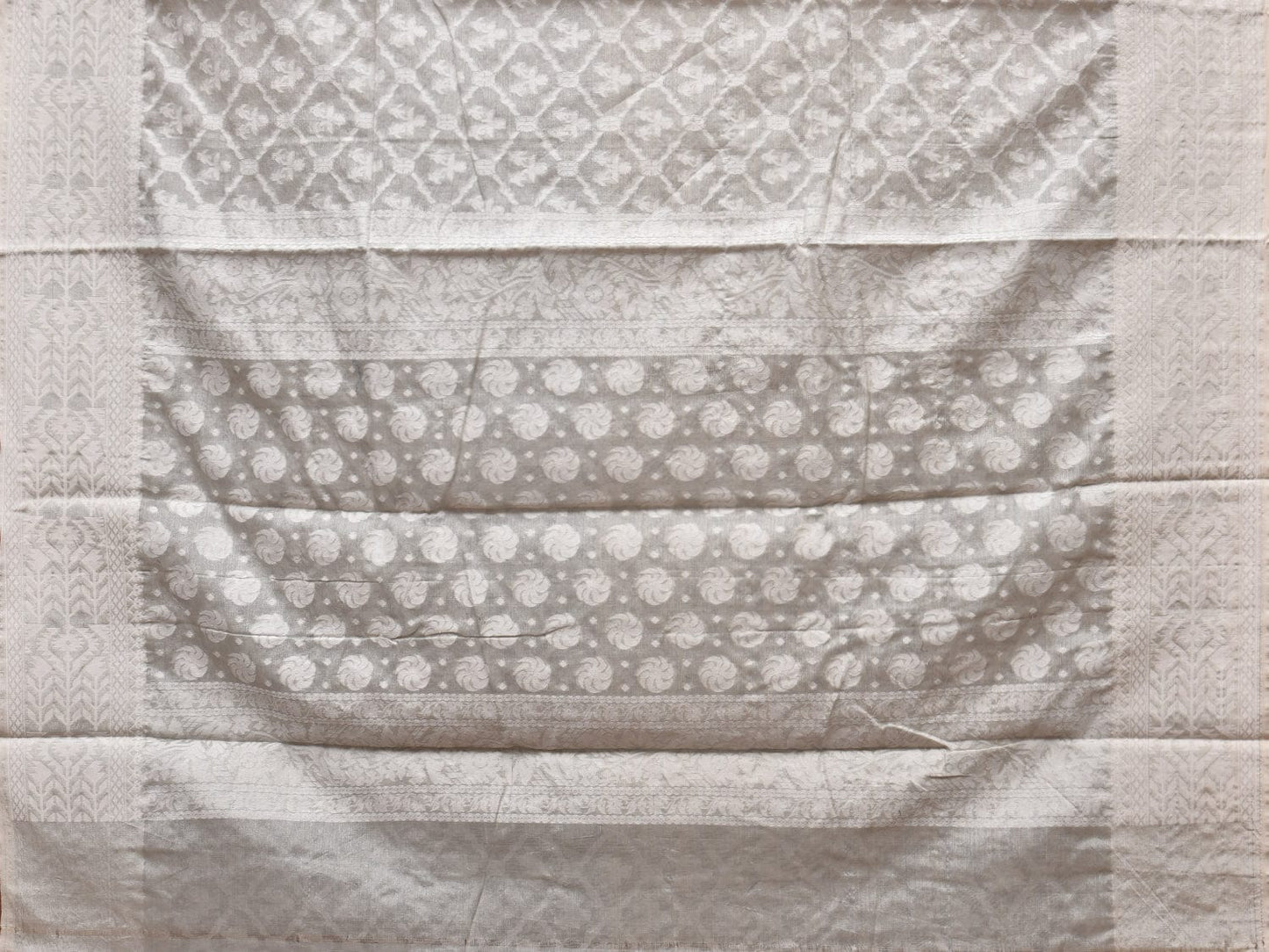 Light Grey Cut Work Tussar Cotton Saree with All Over Jamdani Style Design o0442