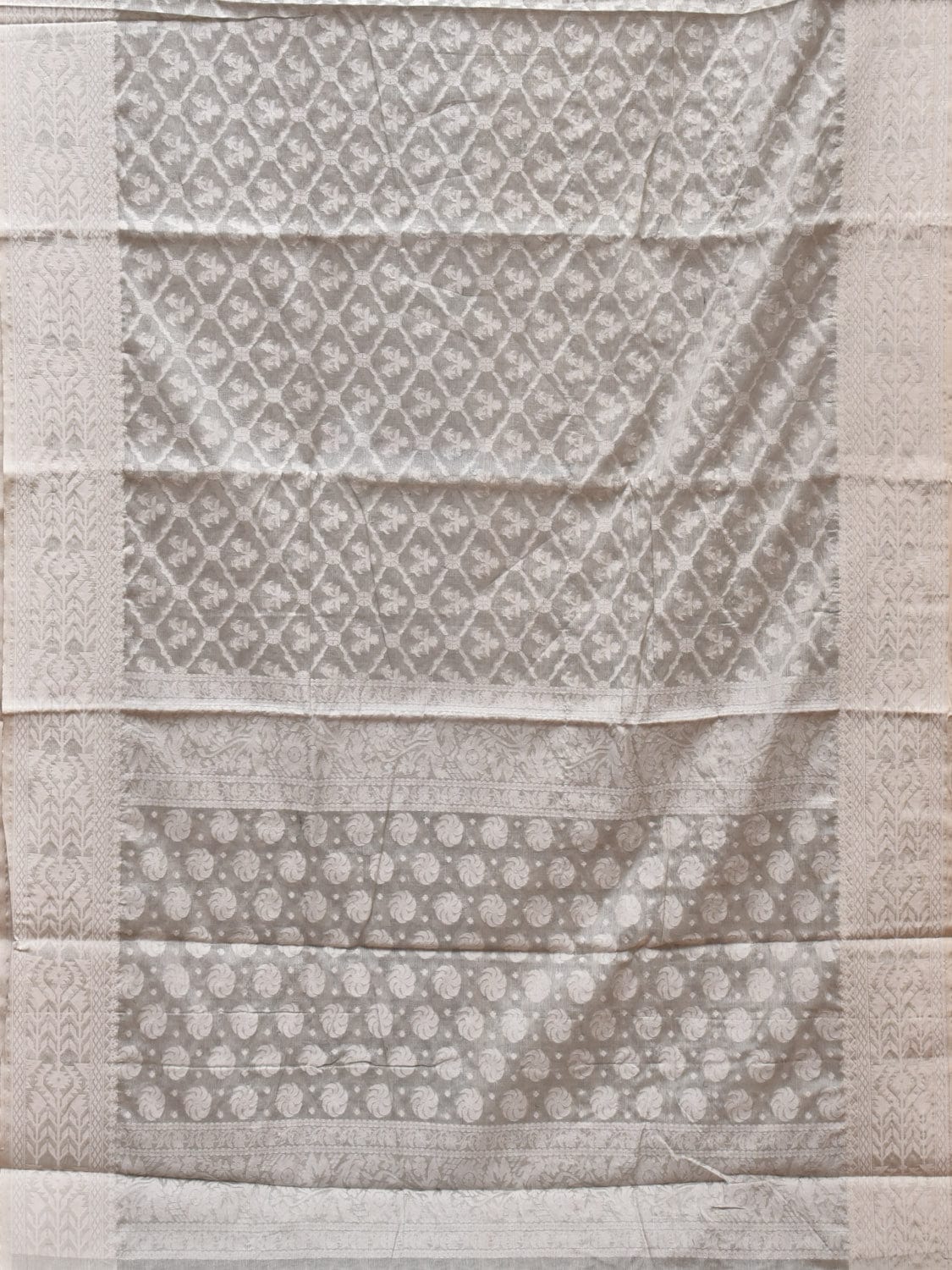 Light Grey Cut Work Tussar Cotton Saree with All Over Jamdani Style Design o0442