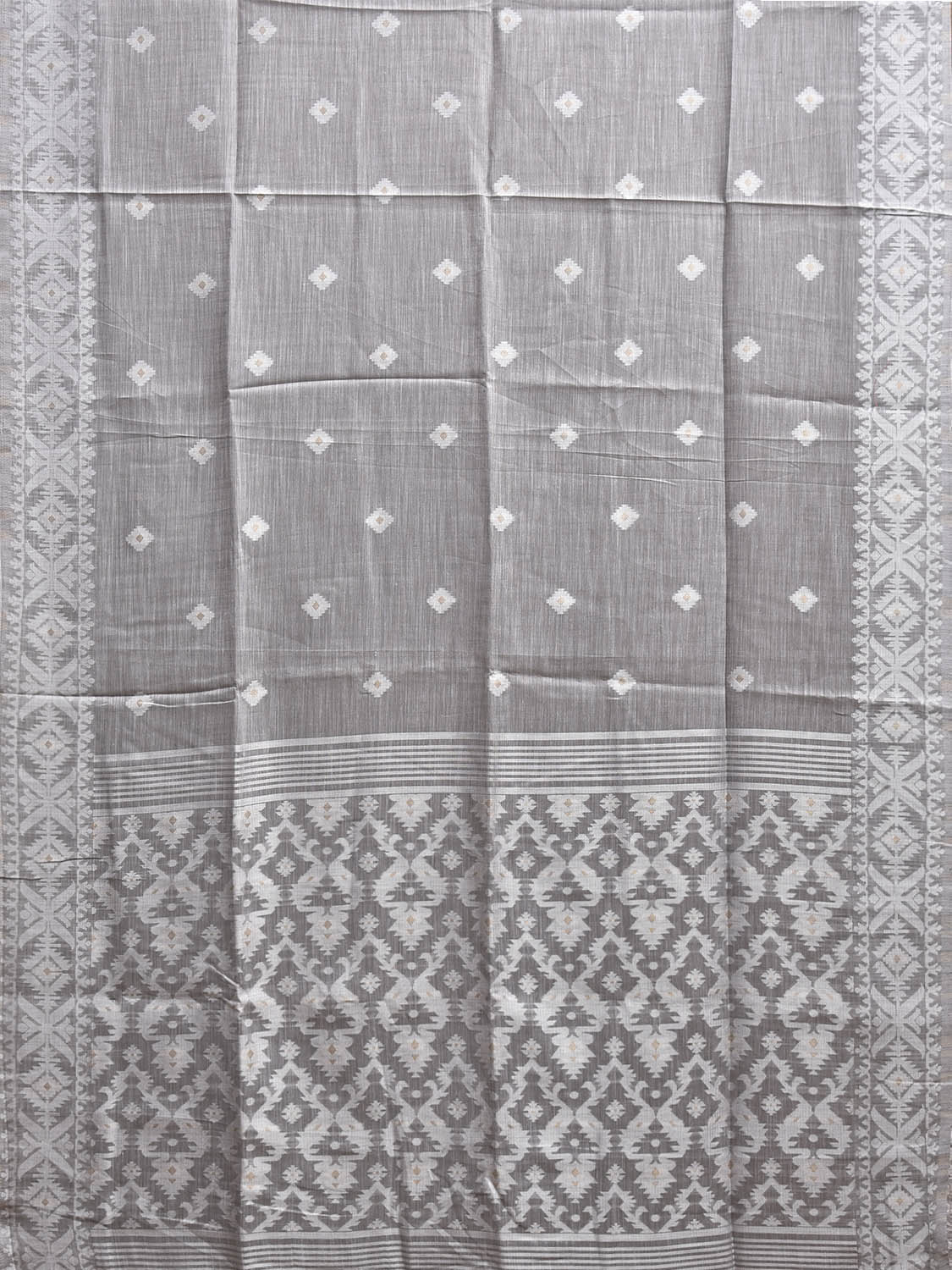 Light Grey Dhakai Jamdani Cotton Viscose Saree with Border and Pallu Design dj0130