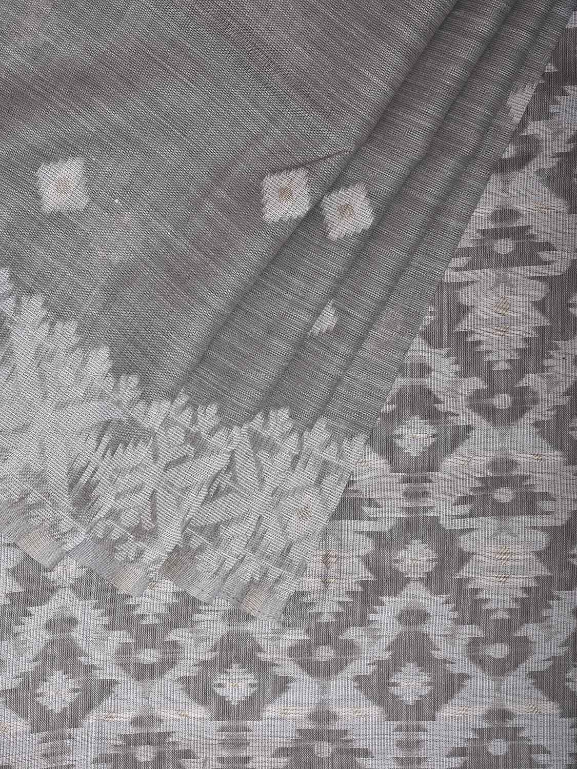 Light Grey Dhakai Jamdani Cotton Viscose Saree with Border and Pallu Design dj0130