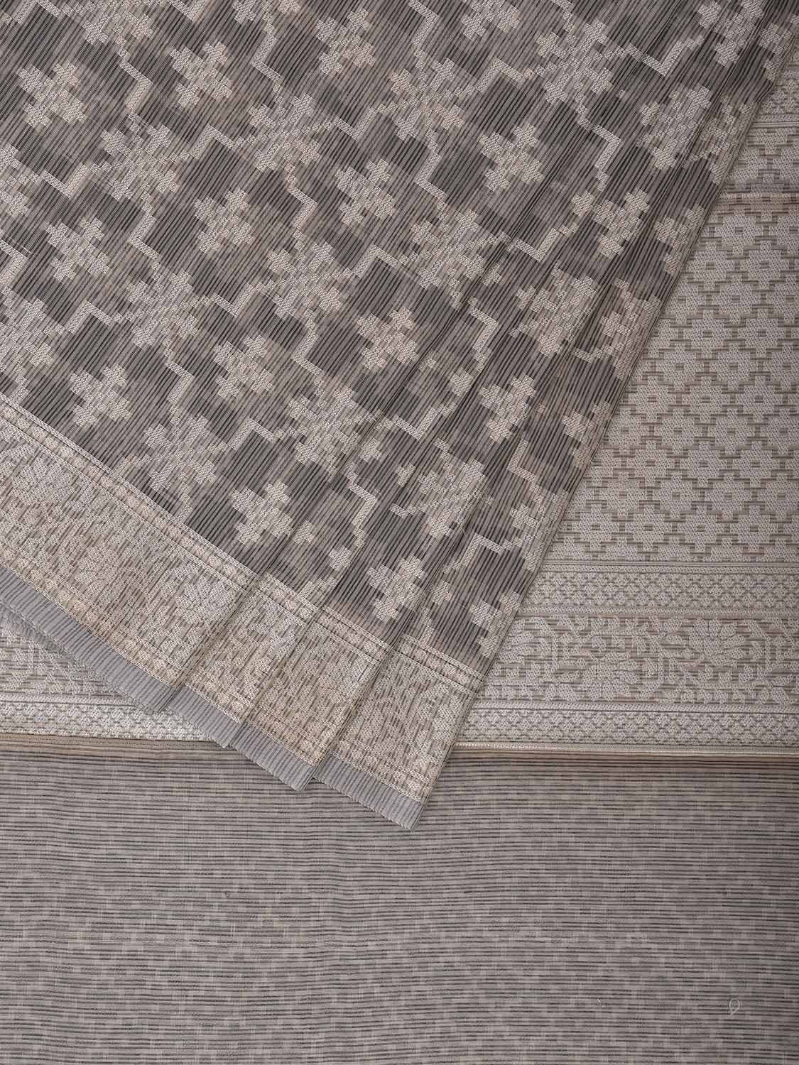 Light Grey Dhakai Jamdani Cotton Viscose Saree with Grill and Border Design dj0067