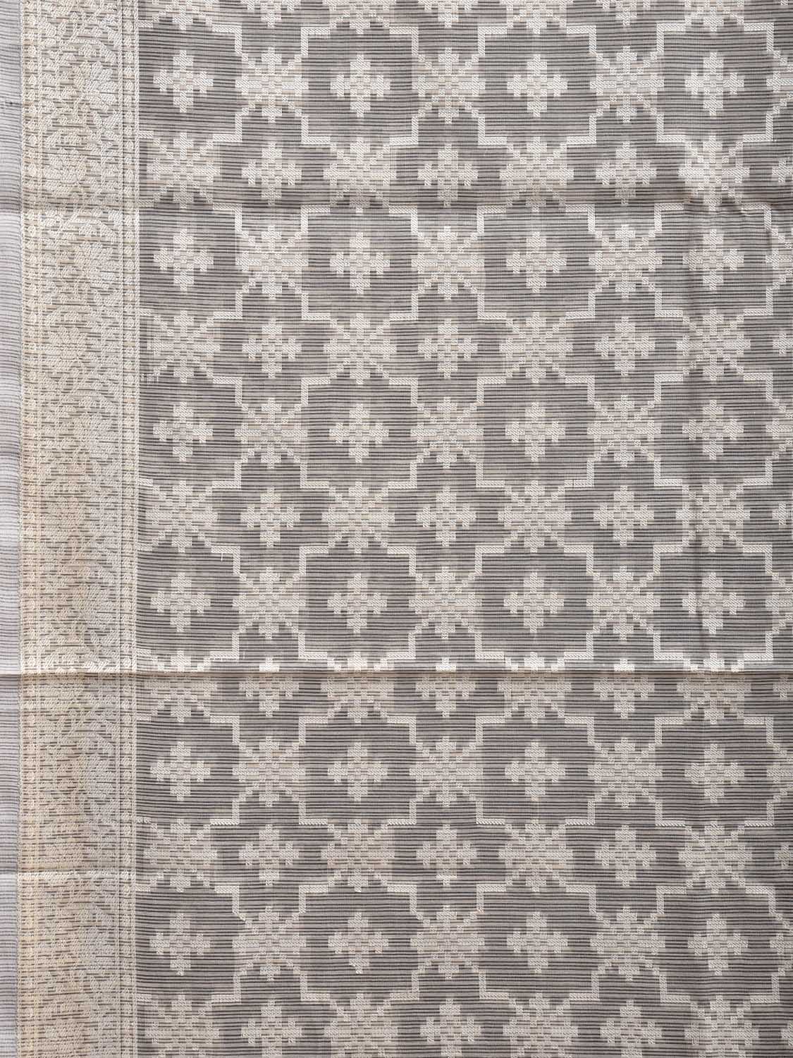 Light Grey Dhakai Jamdani Cotton Viscose Saree with Grill and Border Design dj0067