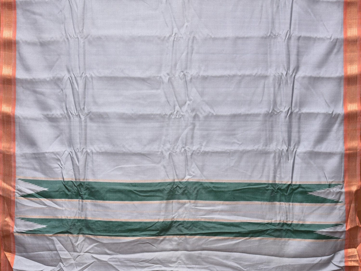 Light Grey Gadwal Silk Handloom Plain Saree with Strips Pallu Design g0371