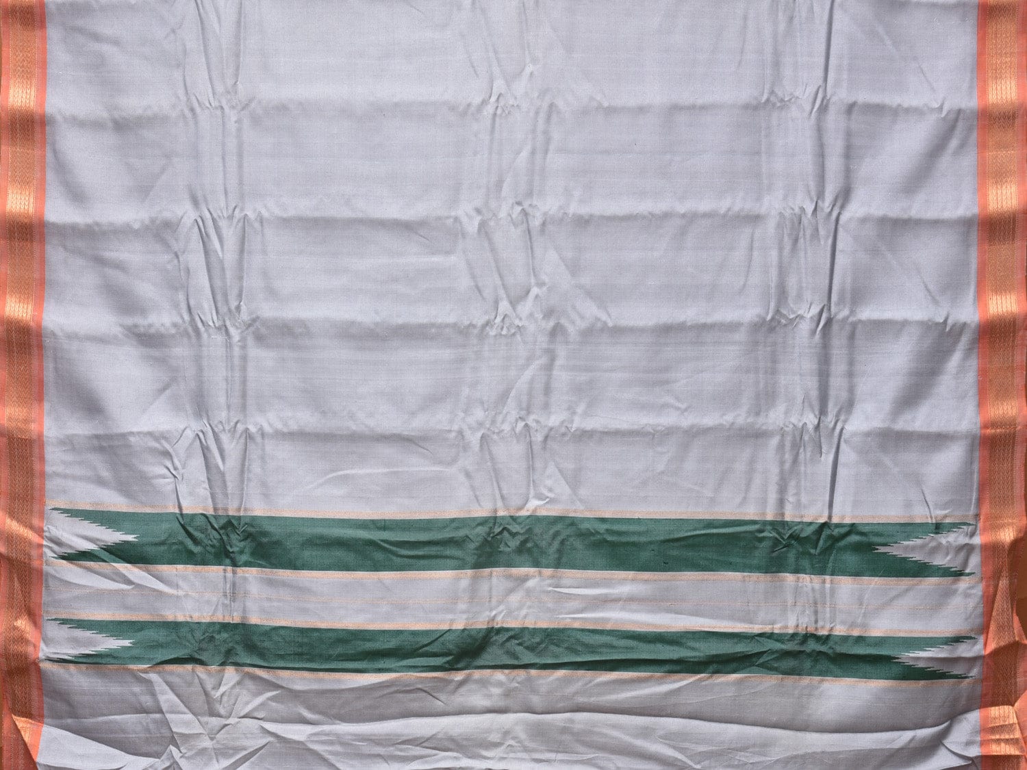 Light Grey Gadwal Silk Handloom Plain Saree with Strips Pallu Design g0371