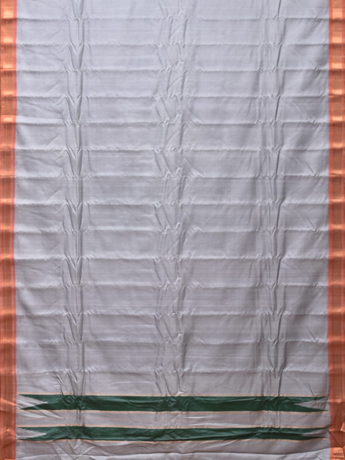 Light Grey Gadwal Silk Handloom Plain Saree with Strips Pallu Design g0371