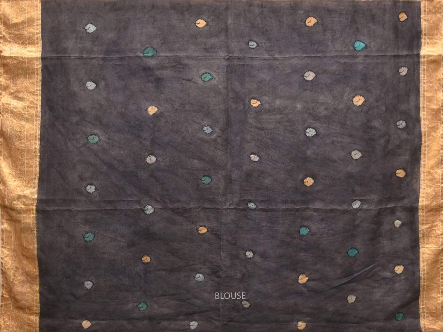 Light Grey Kalamkari Hand Painted Kanchipuram Silk Handloom Saree with Flowers Design KL0419