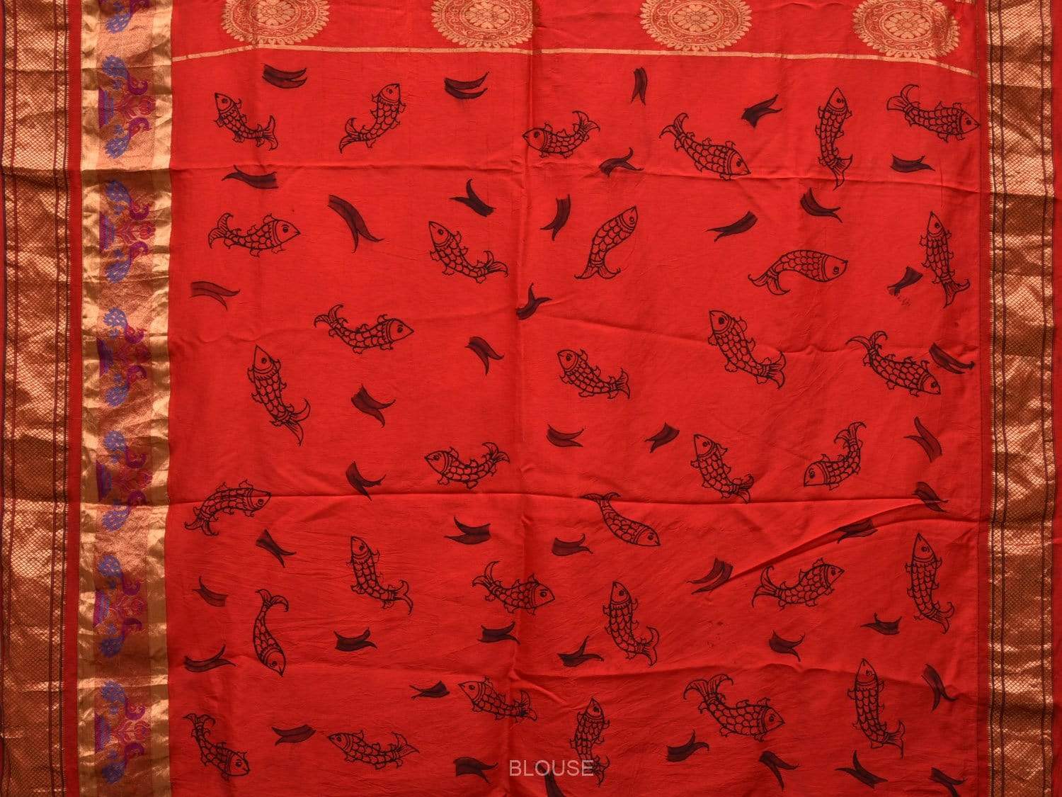 Light Grey Kalamkari Hand Painted Paithani Silk Handloom Saree with Flowers and Fishes Design KL0480