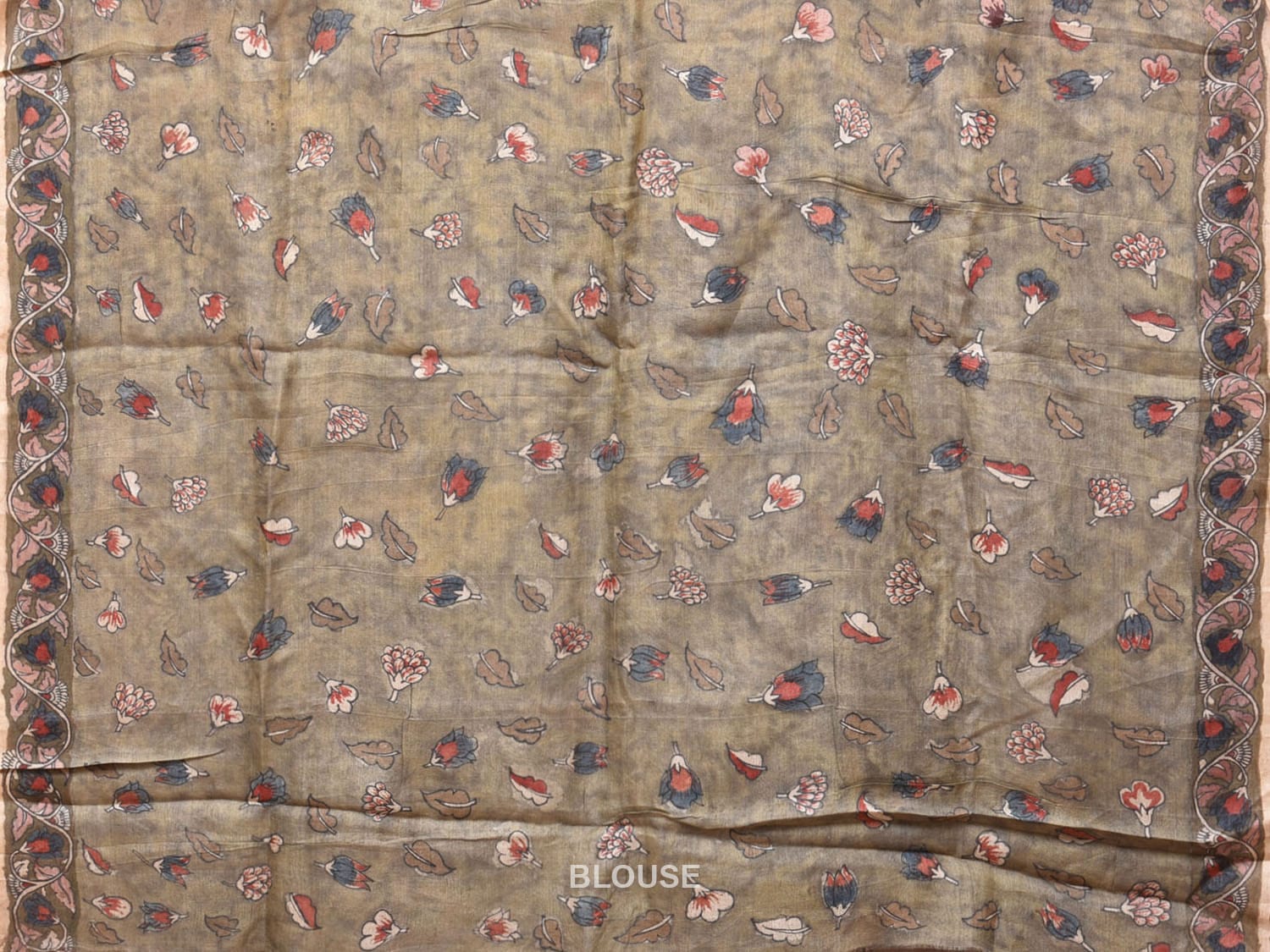 Light Grey Kalamkari Hand Painted Tussar Handloom Saree with Peacocks Pallu Design KL0738