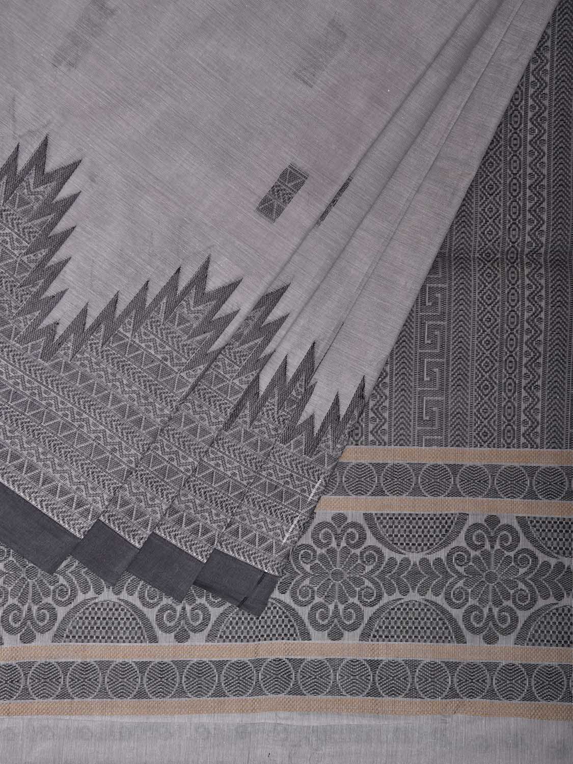 Light Grey Kanchipuram Cotton Saree with Big Temple Border and Pallu Design k0844