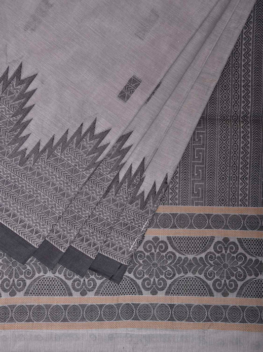 Light Grey Kanchipuram Cotton Saree with Big Temple Border and Pallu Design k0844
