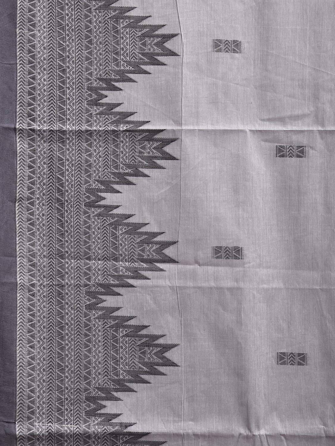 Light Grey Kanchipuram Cotton Saree with Big Temple Border and Pallu Design k0844