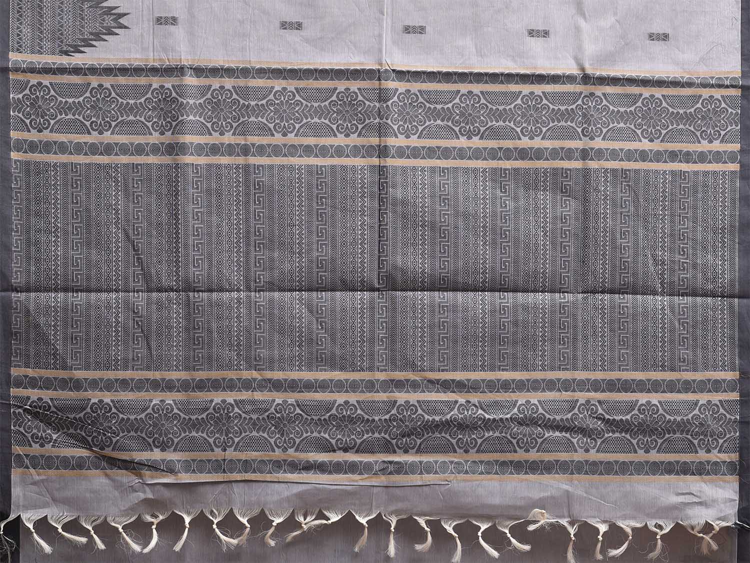 Light Grey Kanchipuram Cotton Saree with Big Temple Border and Pallu Design k0844