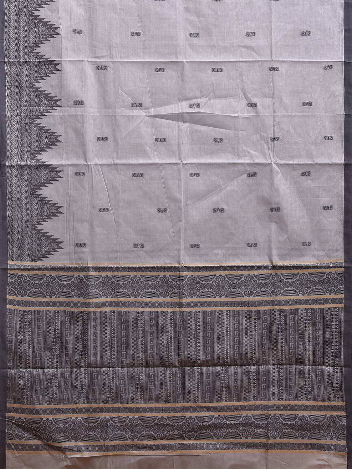 Light Grey Kanchipuram Cotton Saree with Big Temple Border and Pallu Design k0844