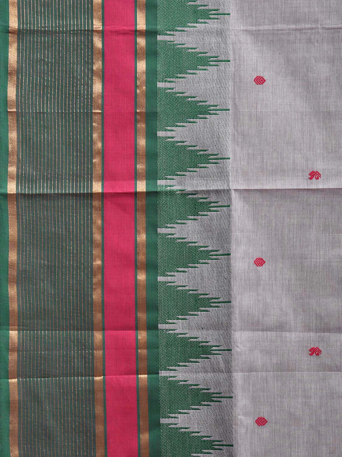 Light Grey Kanchipuram Cotton Saree with Ganga-Jamuna Temple Border Design k0812