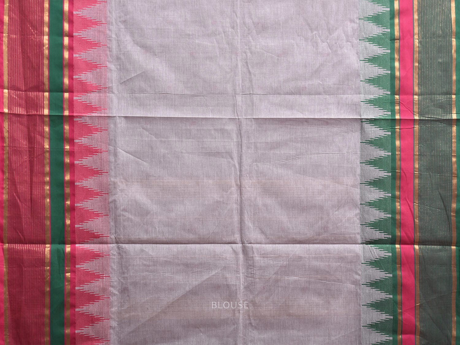 Light Grey Kanchipuram Cotton Saree with Ganga-Jamuna Temple Border Design k0812