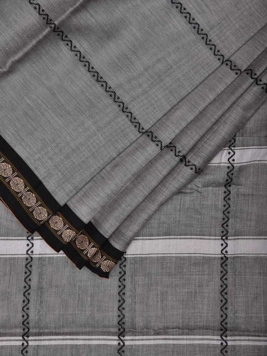 Light Grey Kanchipuram Cotton Saree with Strips Design k0778