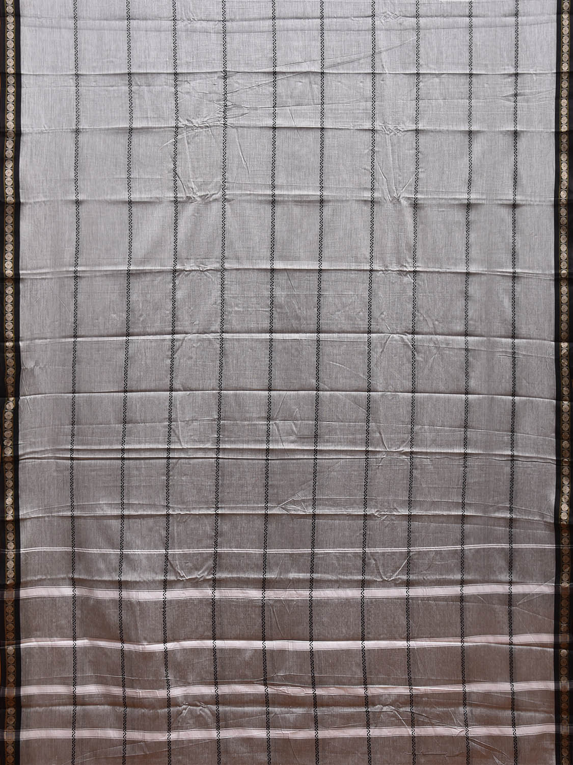 Light Grey Kanchipuram Cotton Saree with Strips Design k0778