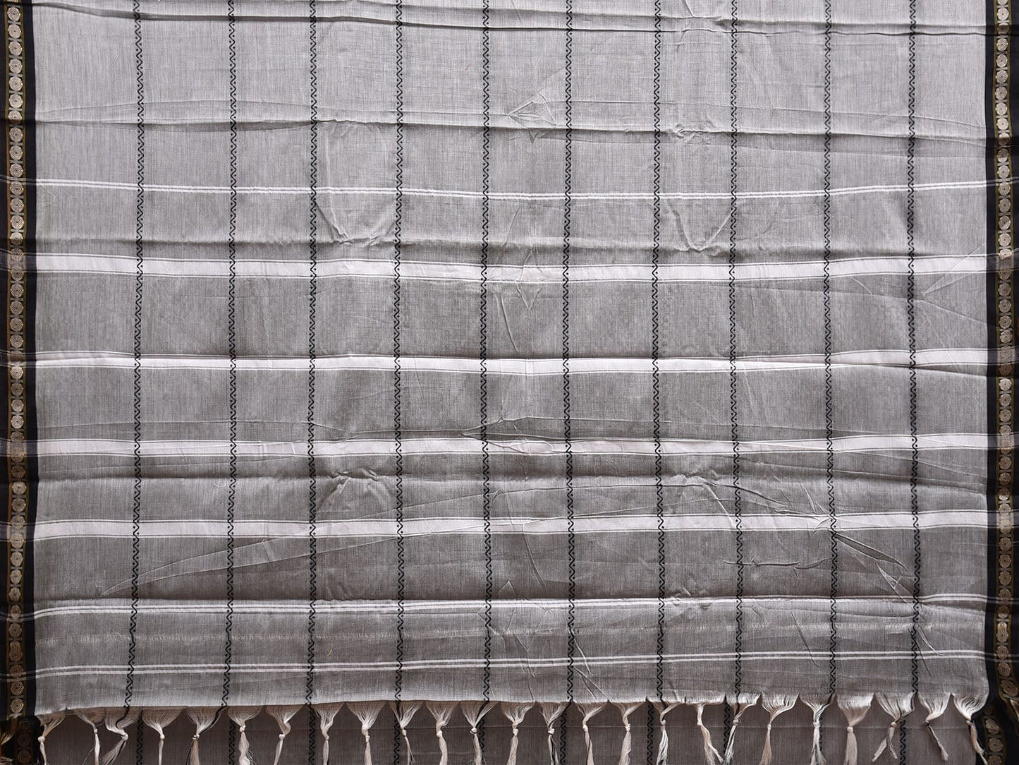 Light Grey Kanchipuram Cotton Saree with Strips Design k0778