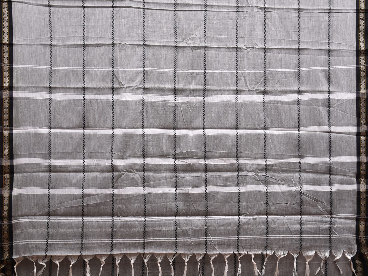 Light Grey Kanchipuram Cotton Saree with Strips Design k0778