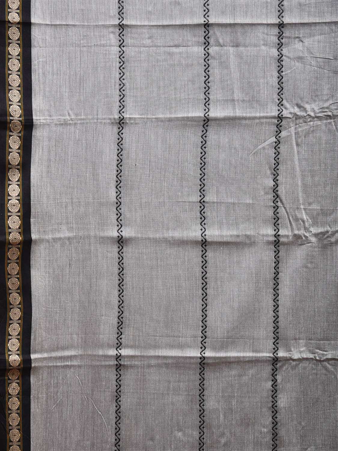 Light Grey Kanchipuram Cotton Saree with Strips Design k0778