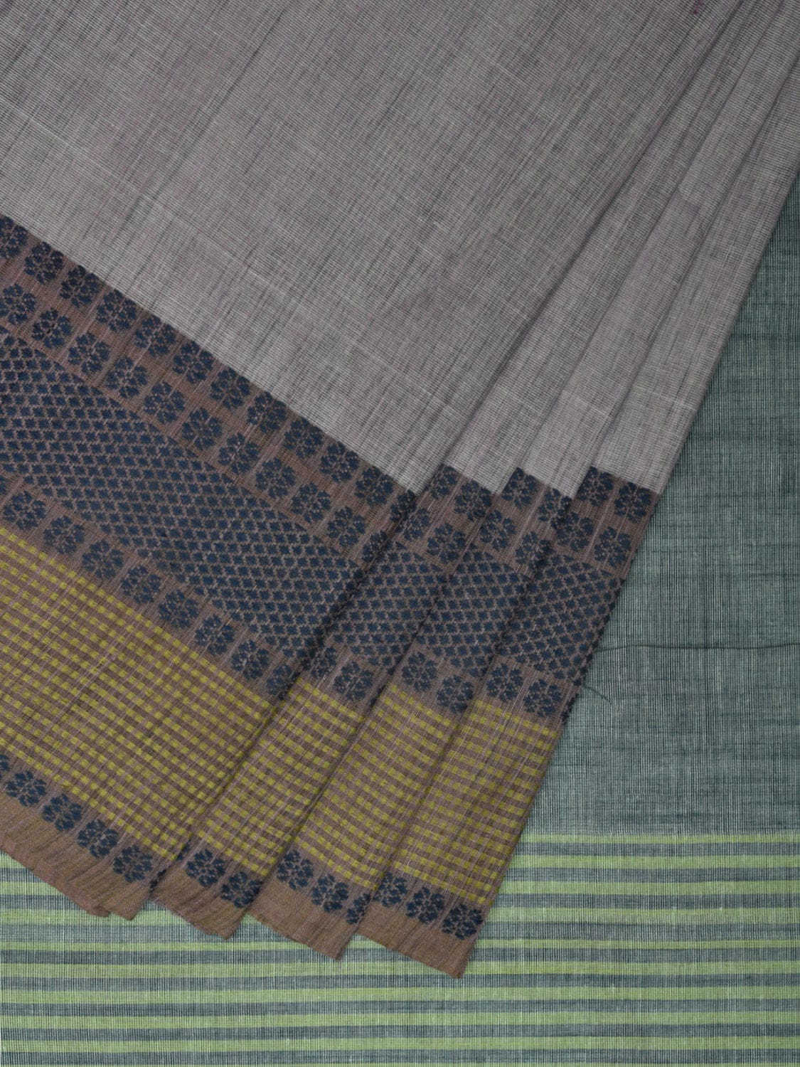 Light Grey Kanchipuram Cotton Saree with Strips Pallu Design k0599