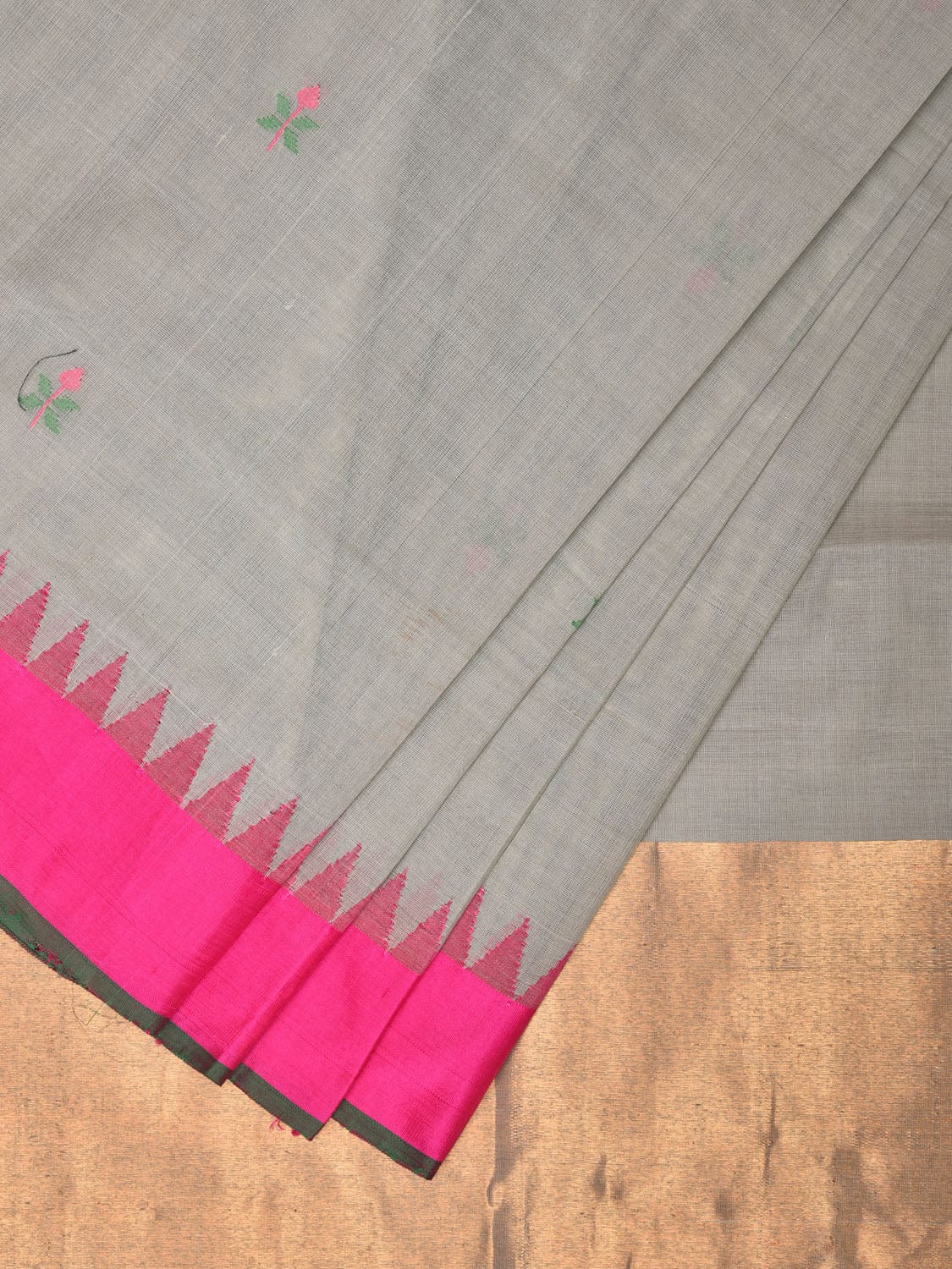 Light Grey Khadi Cotton Handloom Saree with Jamdani Body Buta Design kh0627
