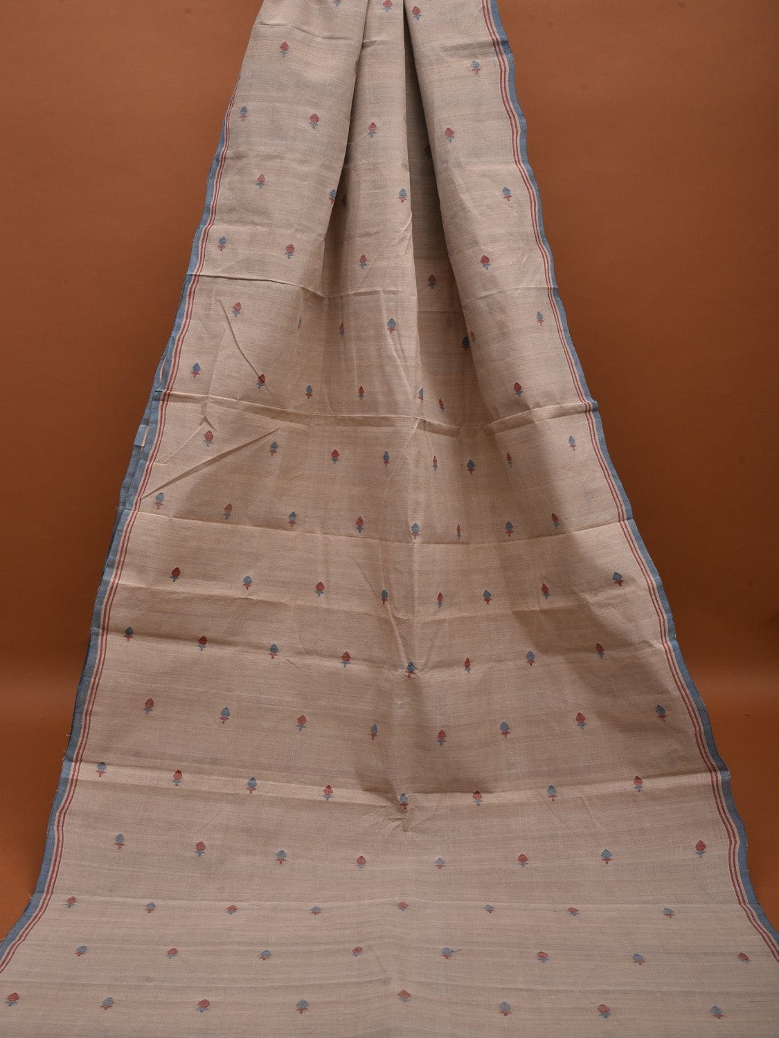 Light Grey Khadi Cotton Natural Dye Handloom 2.5mts Fabric with Buta Design f0196