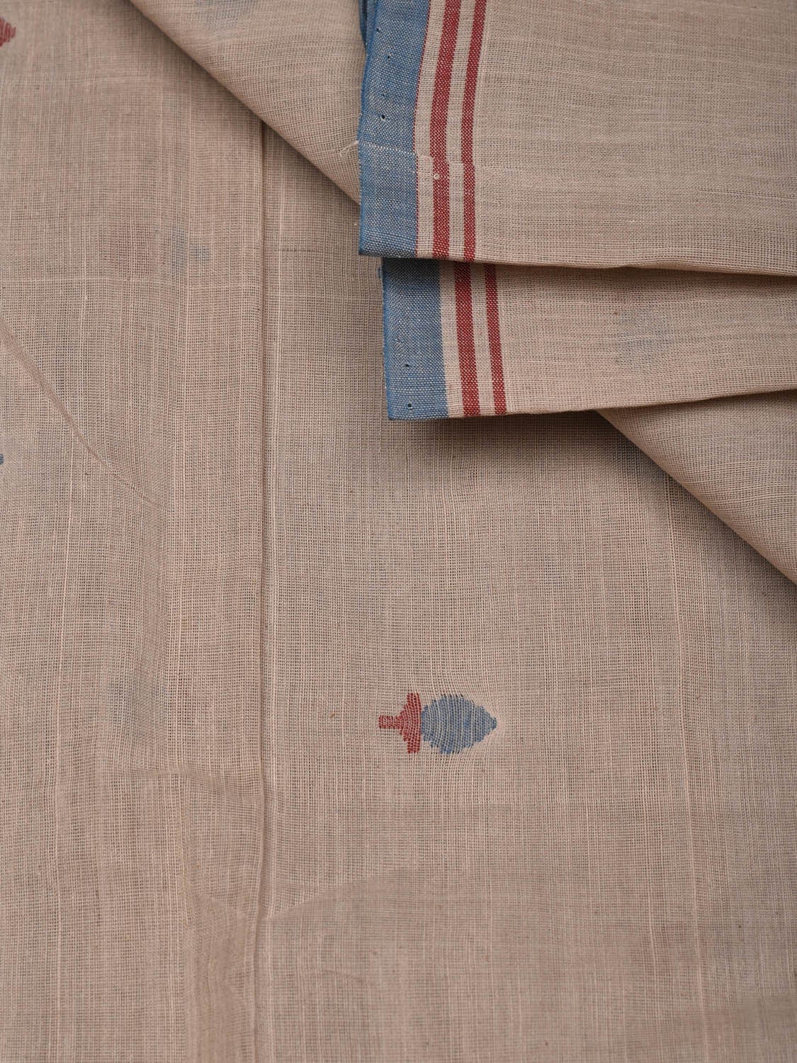 Light Grey Khadi Cotton Natural Dye Handloom 2.5mts Fabric with Buta Design f0196