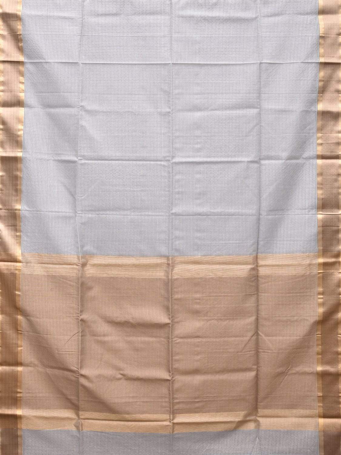 Light Grey Maheshwari Cotton Silk Handloom Saree with Small Checks Design m0137