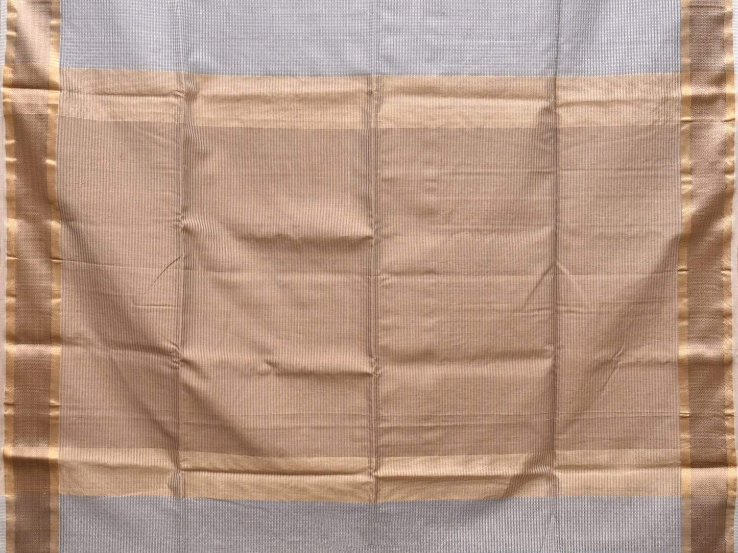 Light Grey Maheshwari Cotton Silk Handloom Saree with Small Checks Design m0137