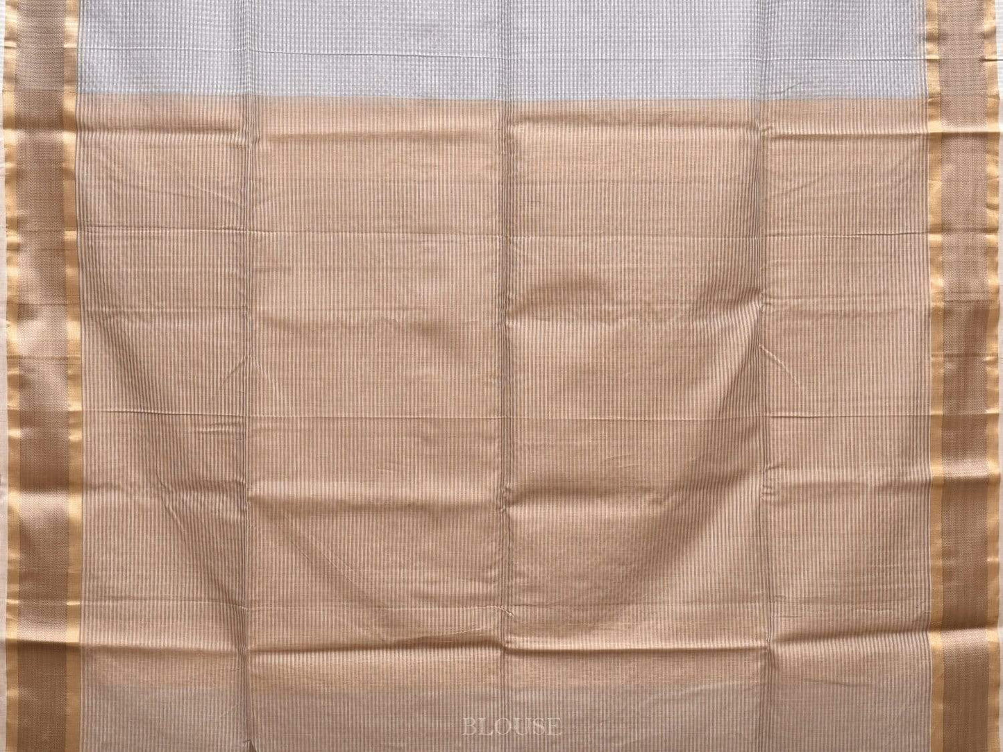 Light Grey Maheshwari Cotton Silk Handloom Saree with Small Checks Design m0137