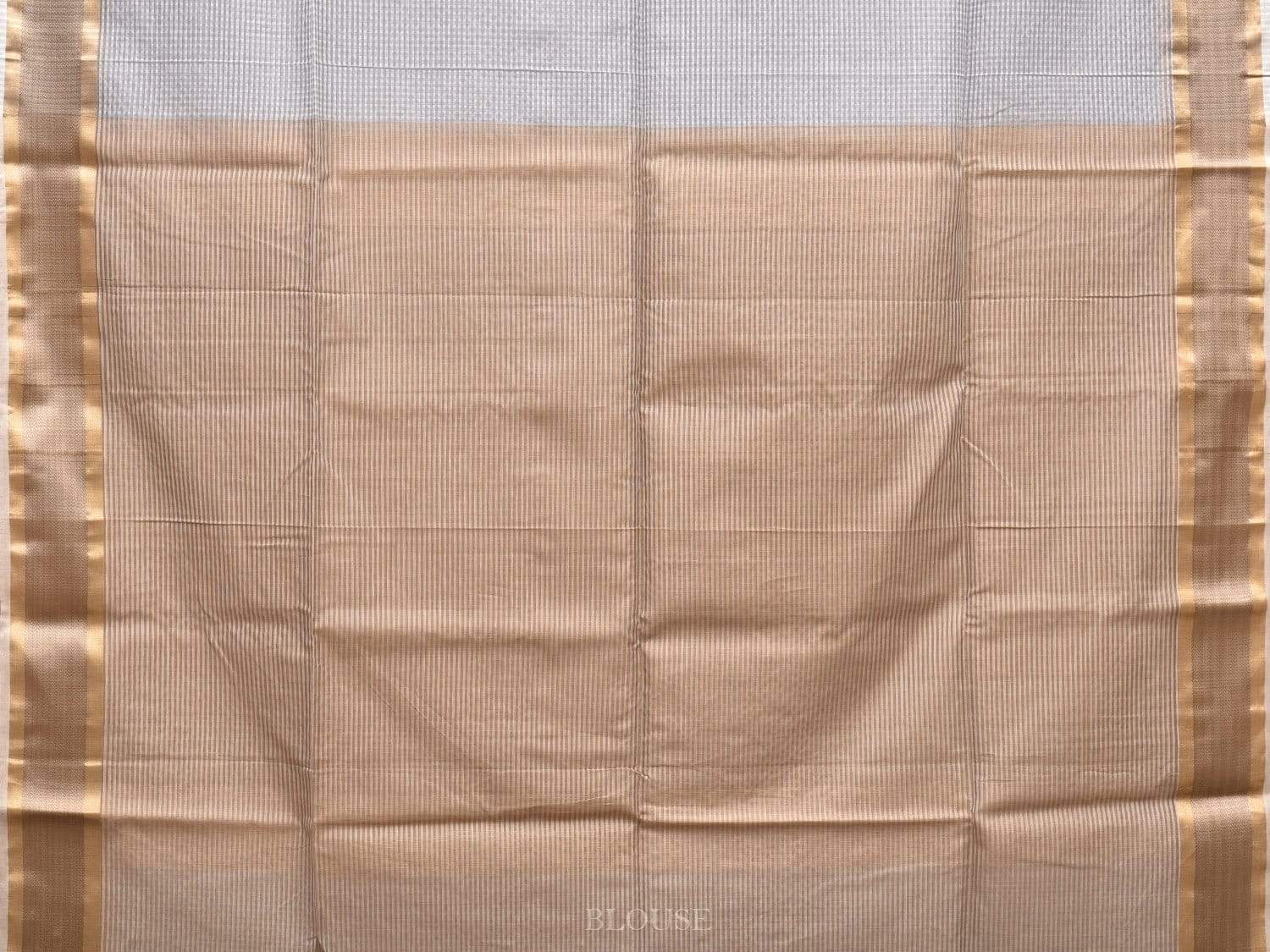 Light Grey Maheshwari Cotton Silk Handloom Saree with Small Checks Design m0137