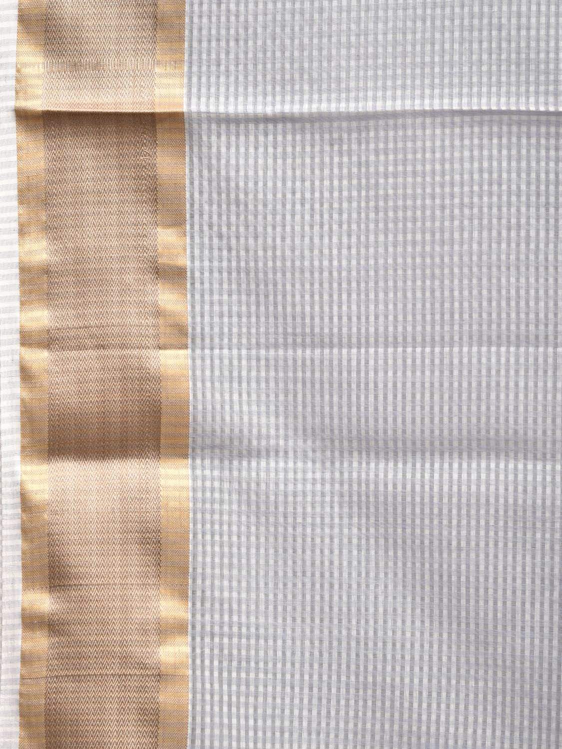 Light Grey Maheshwari Cotton Silk Handloom Saree with Small Checks Design m0137