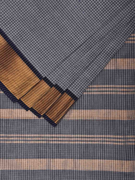 Light Grey Mangalgiri Cotton Handloom Saree with Checks Design No Blouse mn0097