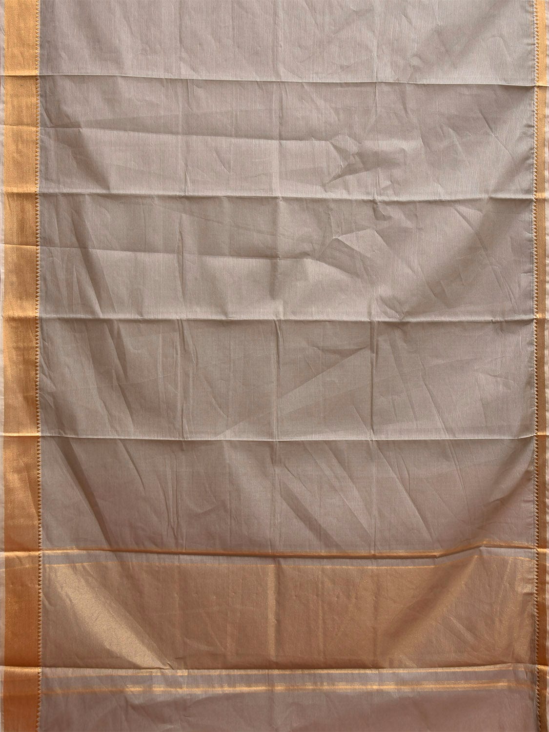 Light Grey Mangalgiri Cotton Handloom Saree with Strips and Small Temple Border Design No Blouse mn0108