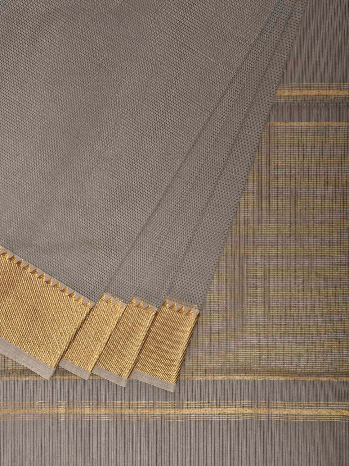 Light Grey Mangalgiri Cotton Handloom Saree with Strips and Small Temple Border Design No Blouse mn0108