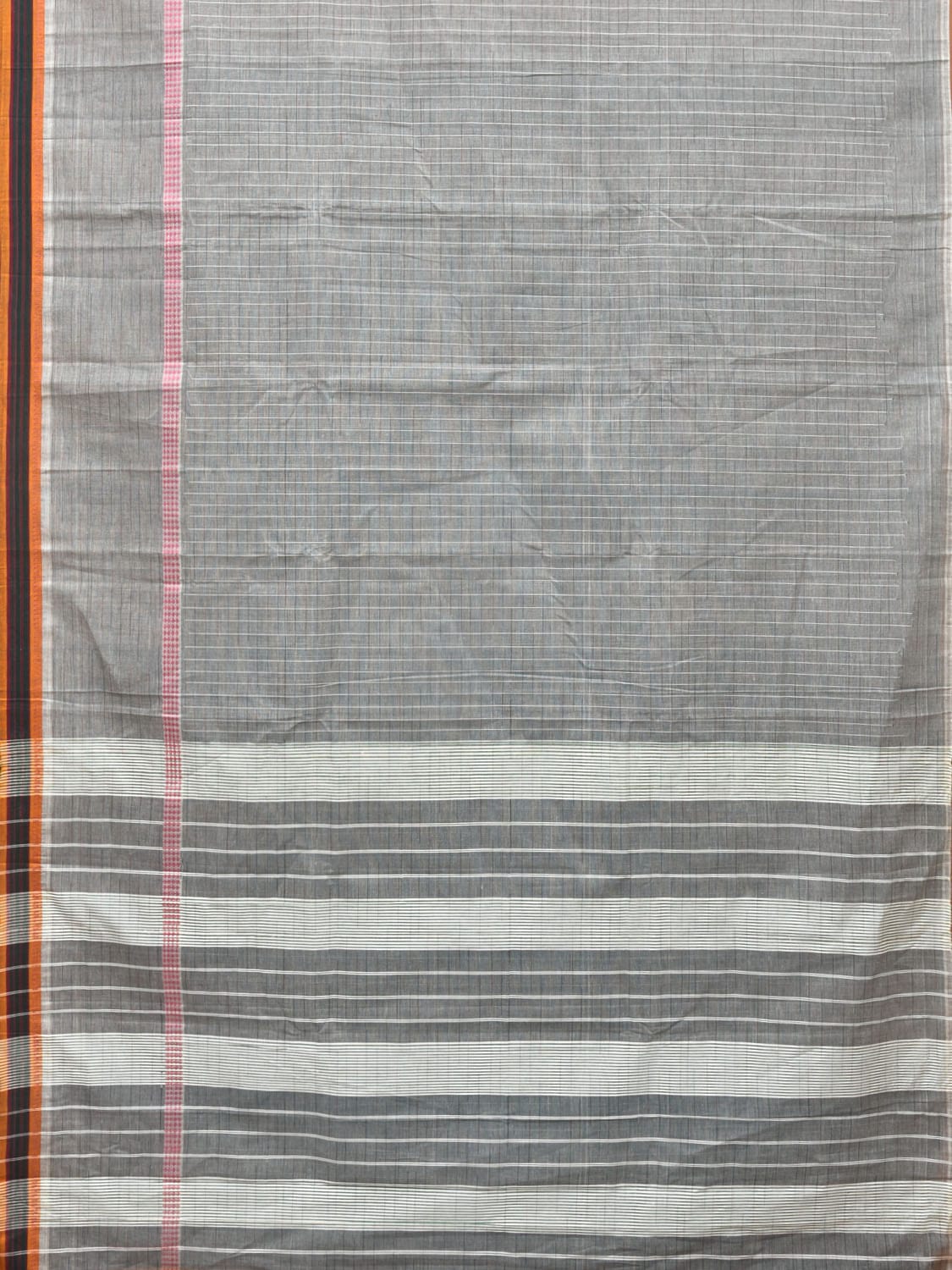 Light Grey Narayanpet Cotton Handloom Saree with Check Design No Blouse np0716