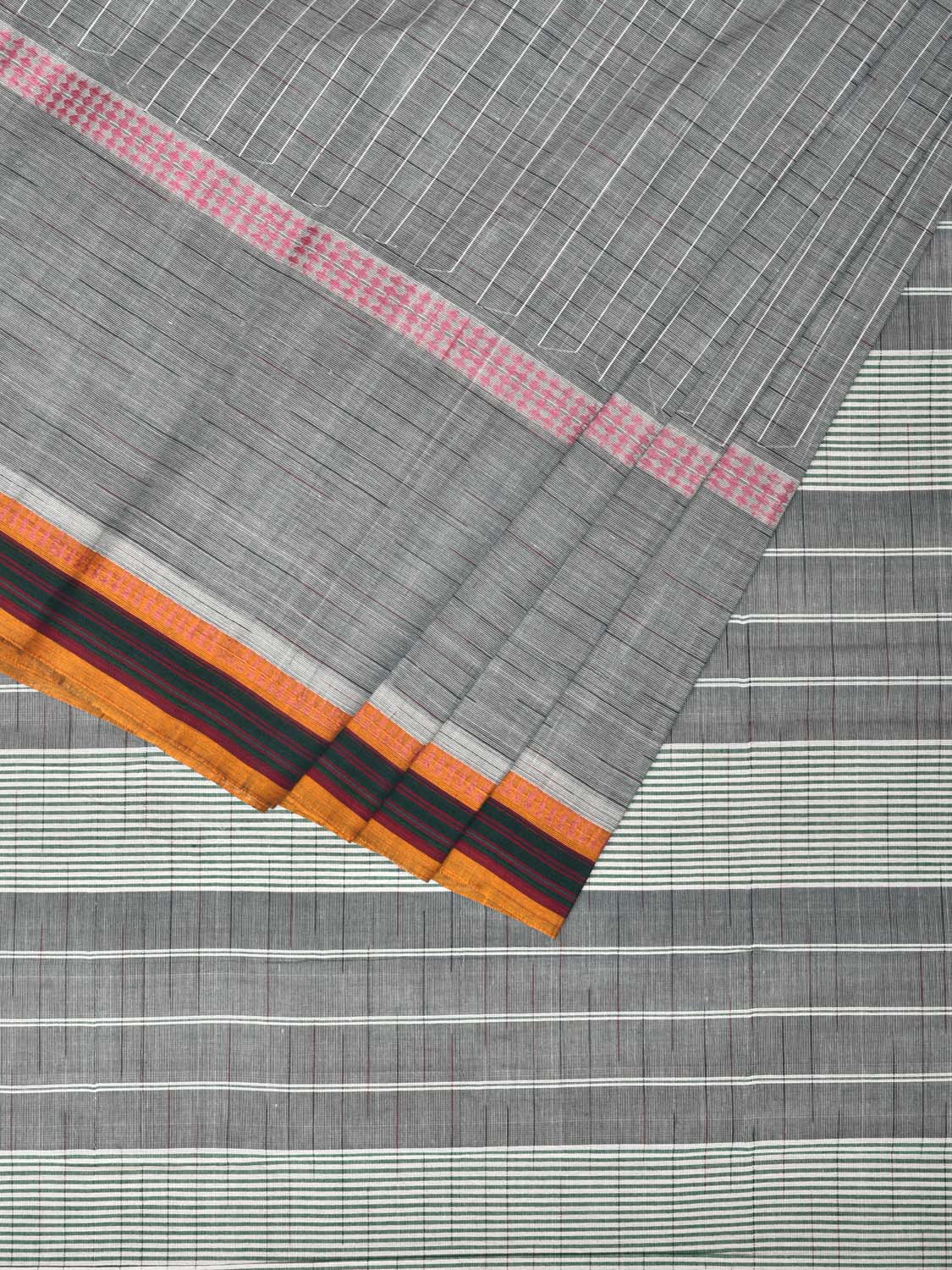 Light Grey Narayanpet Cotton Handloom Saree with Check Design No Blouse np0716