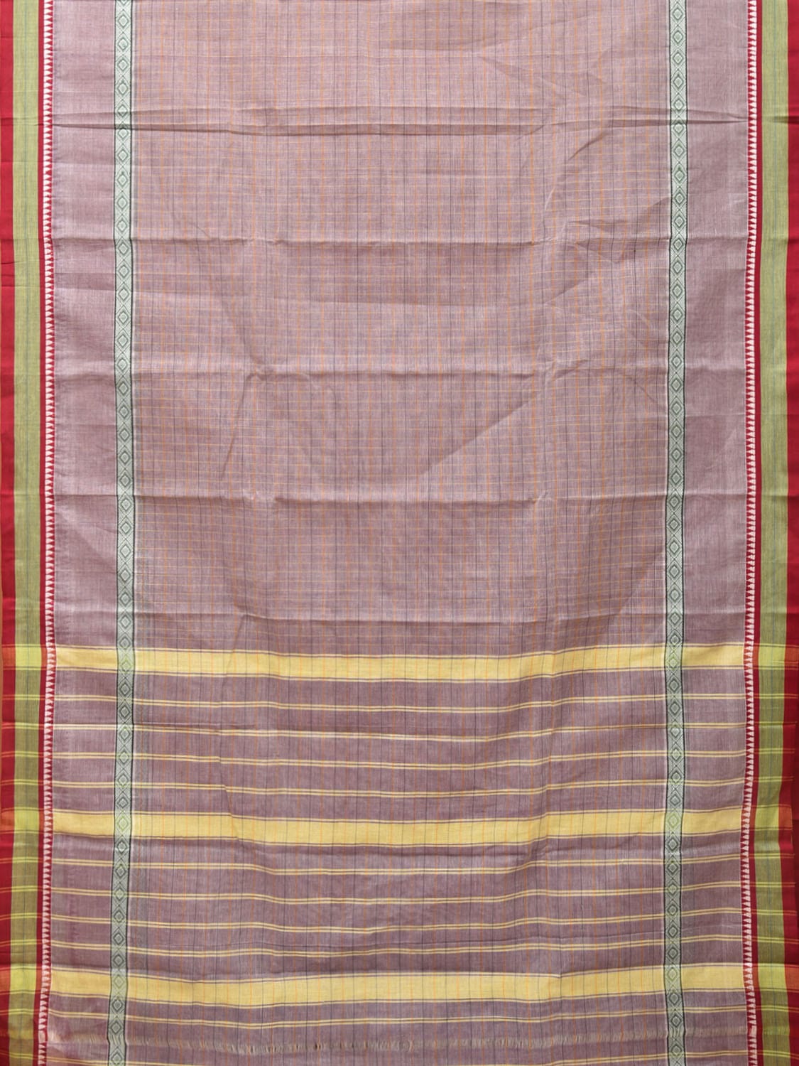 Light Grey Narayanpet Cotton Handloom Saree with Checks and Big Border Design No Blouse np0703