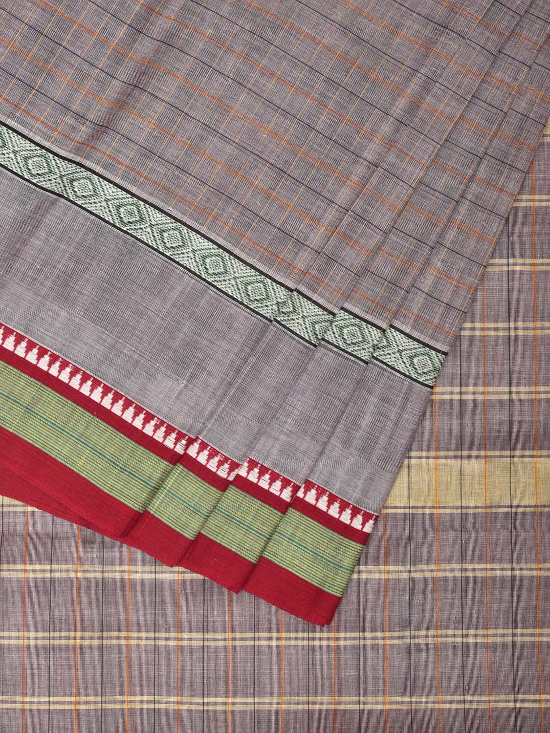 Light Grey Narayanpet Cotton Handloom Saree with Checks and Big Border Design No Blouse np0703