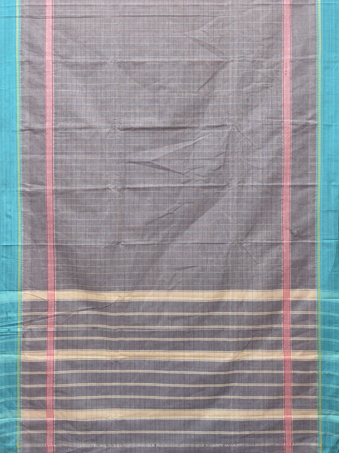 Light Grey Narayanpet Cotton Handloom Saree with Checks and Big Border Design No Blouse np0725