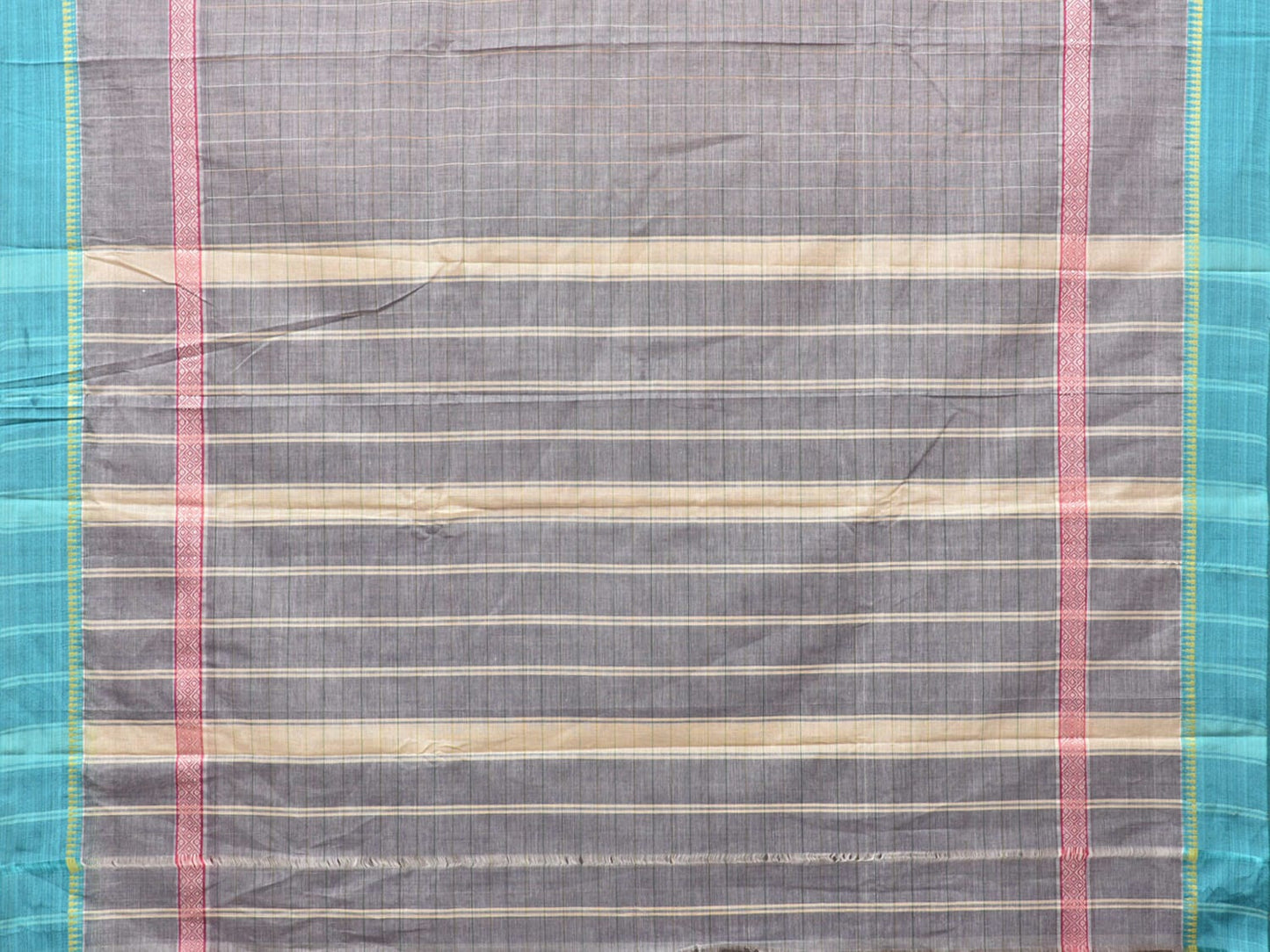 Light Grey Narayanpet Cotton Handloom Saree with Checks and Big Border Design No Blouse np0725