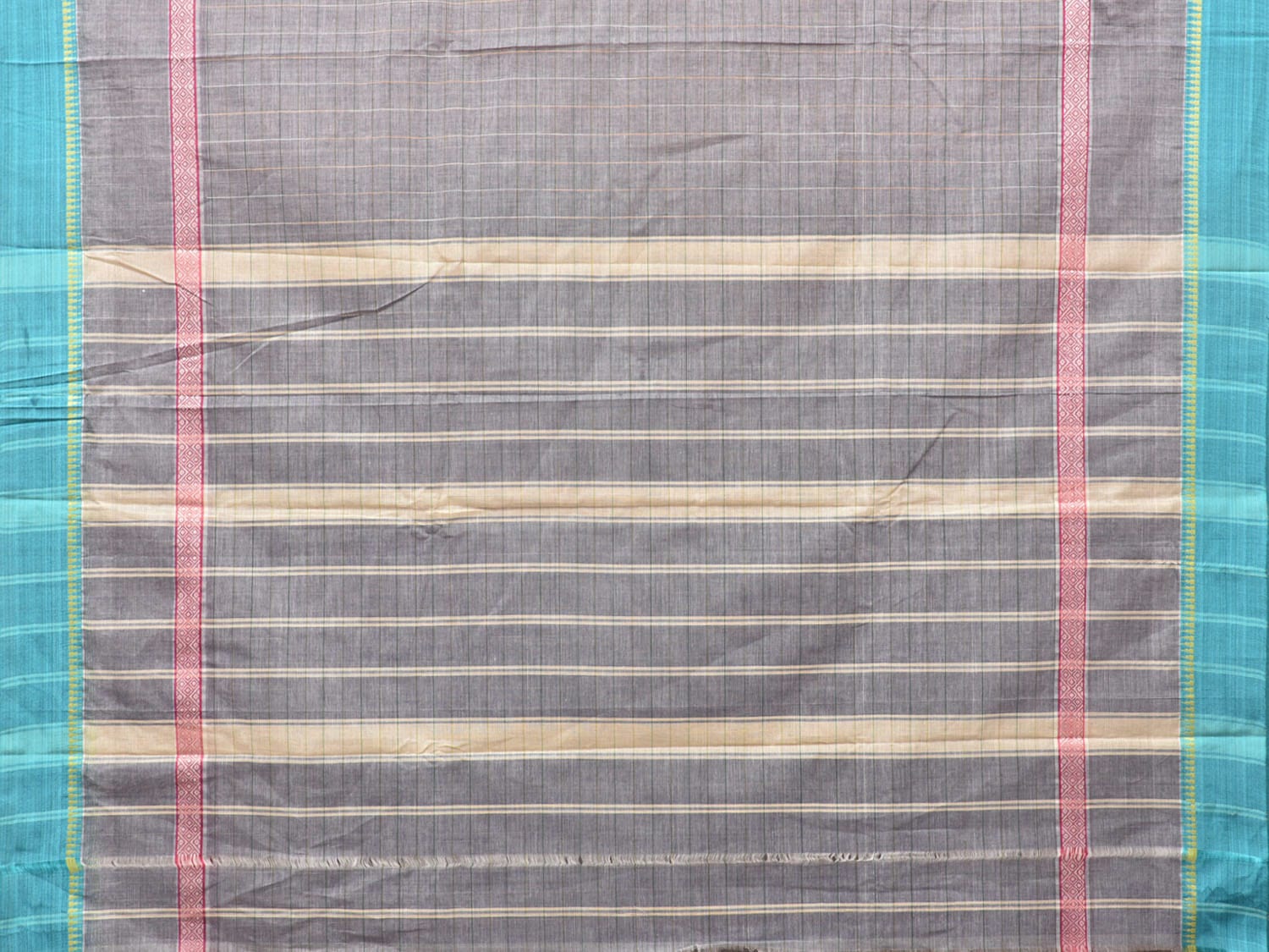 Light Grey Narayanpet Cotton Handloom Saree with Checks and Big Border Design No Blouse np0725