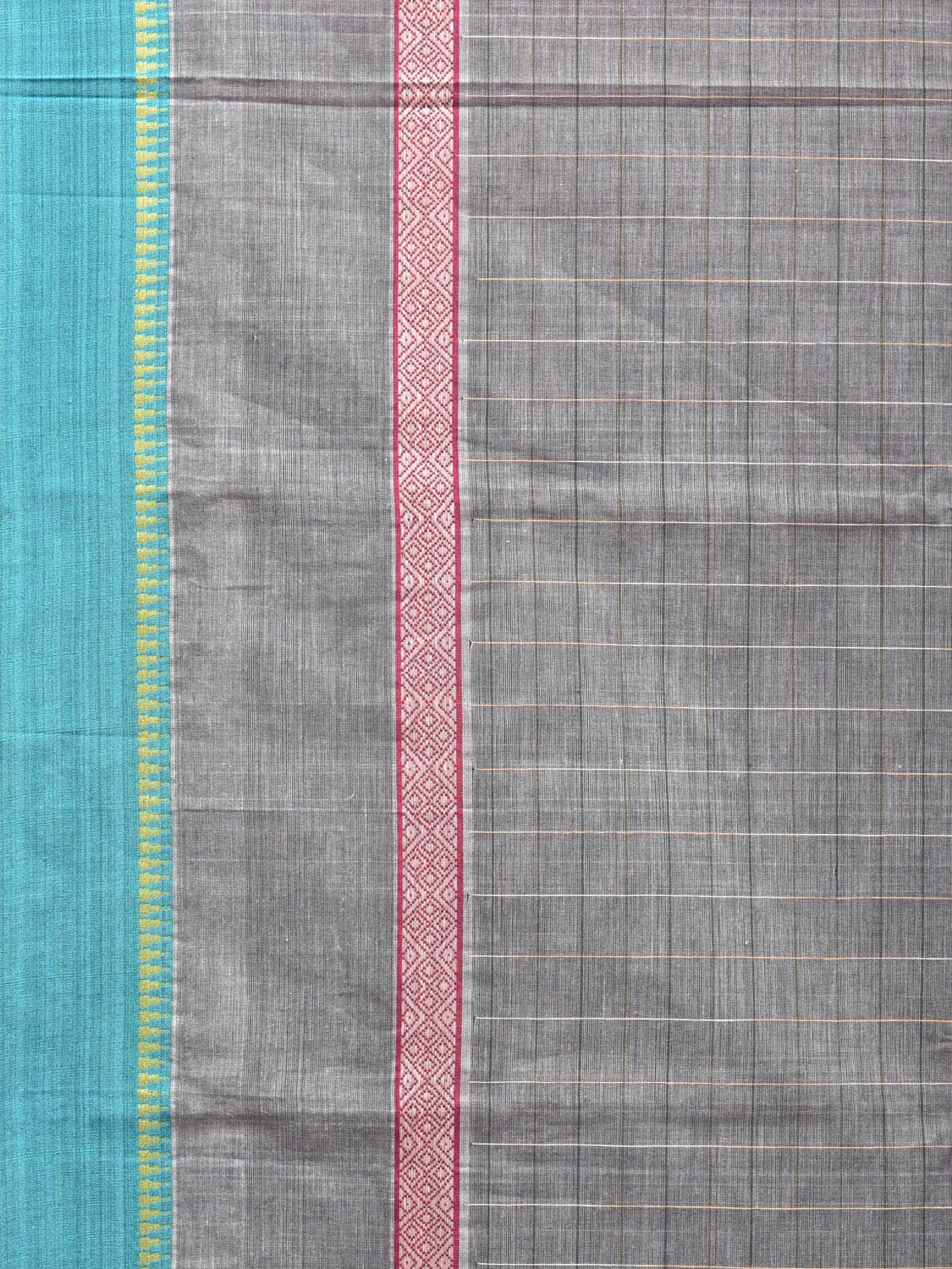 Light Grey Narayanpet Cotton Handloom Saree with Checks and Big Border Design No Blouse np0725