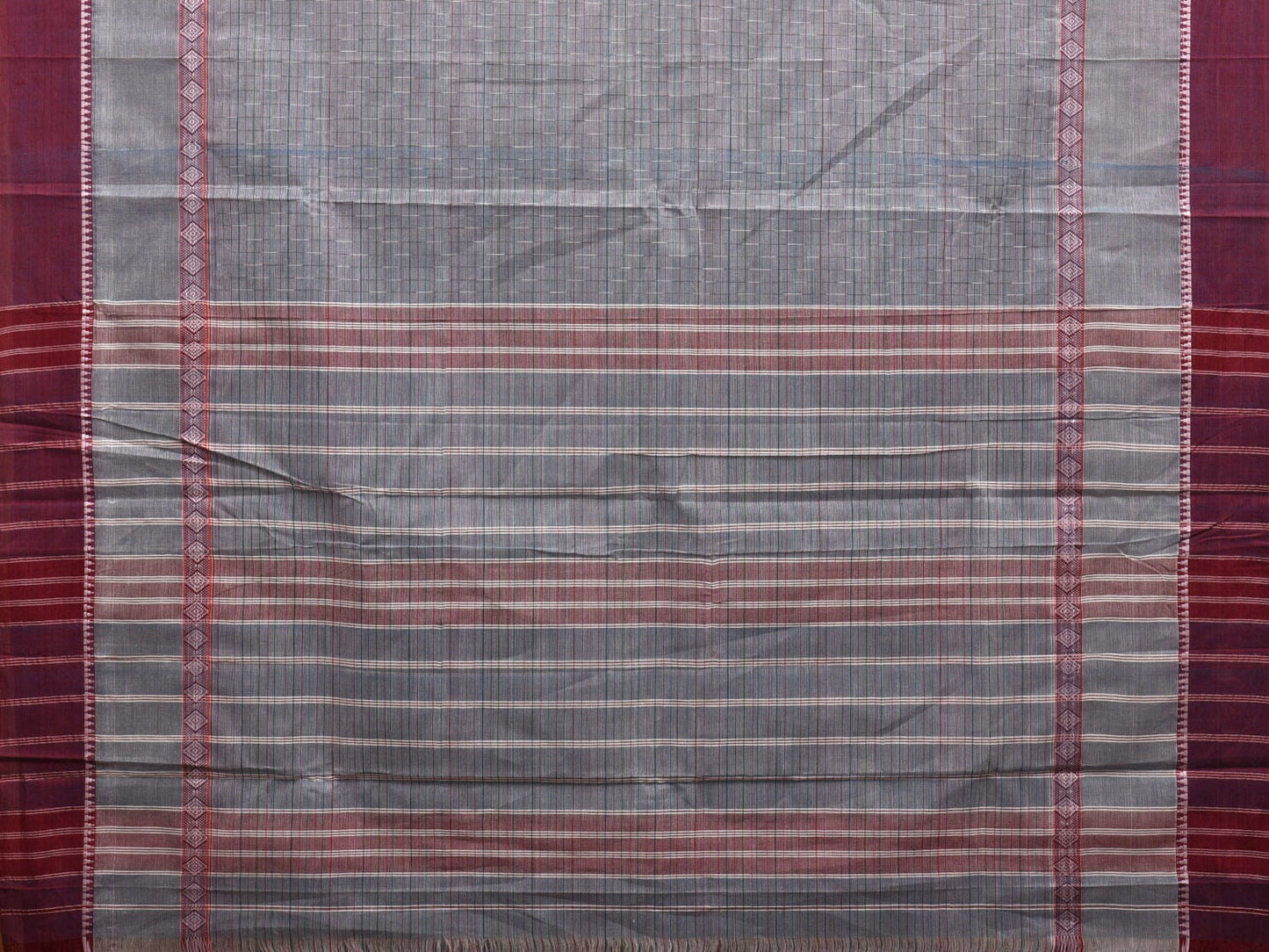 Light Grey Narayanpet Cotton Handloom Saree with Checks and Big Border Design No Blouse np0888