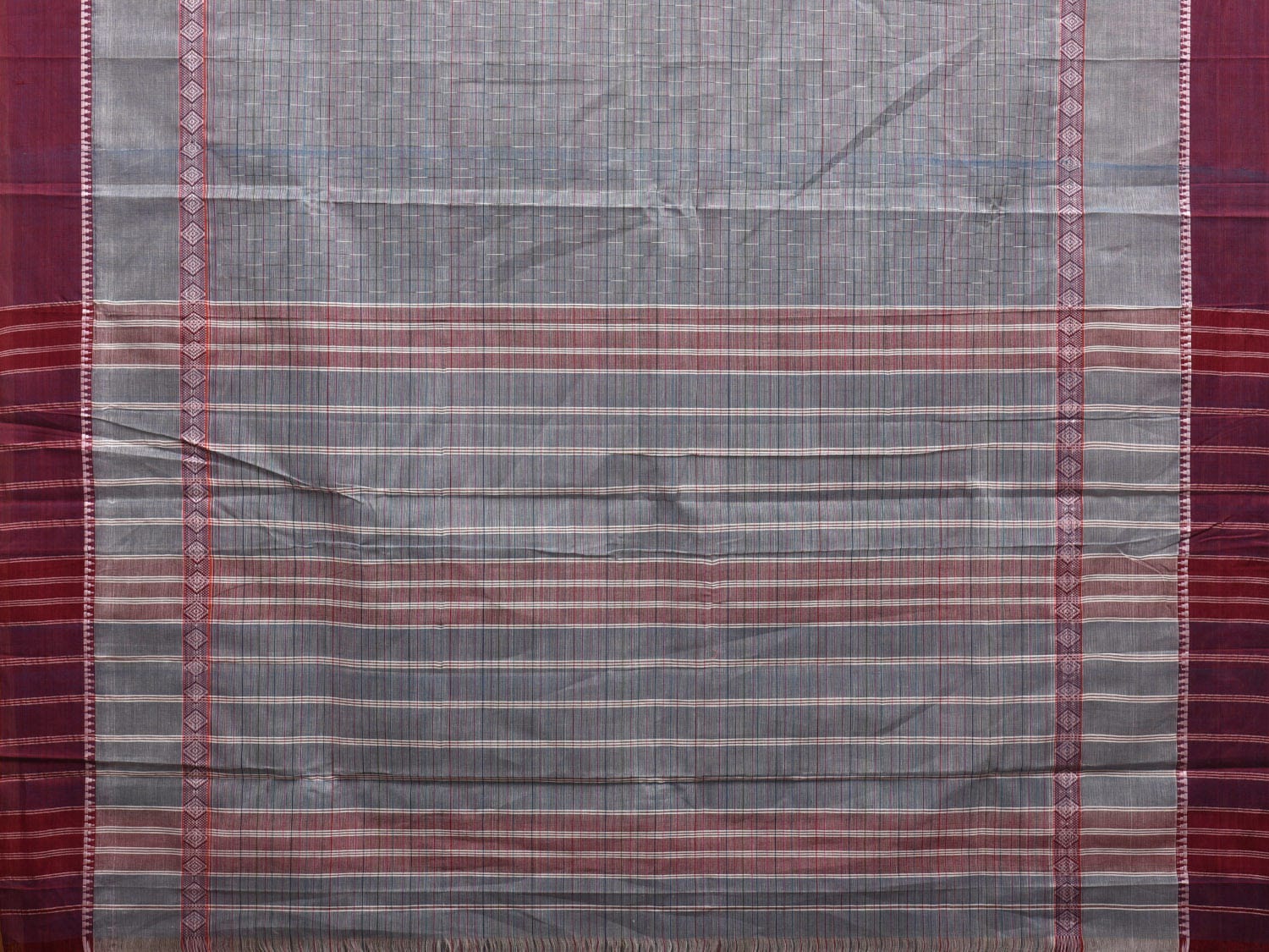 Light Grey Narayanpet Cotton Handloom Saree with Checks and Big Border Design No Blouse np0888
