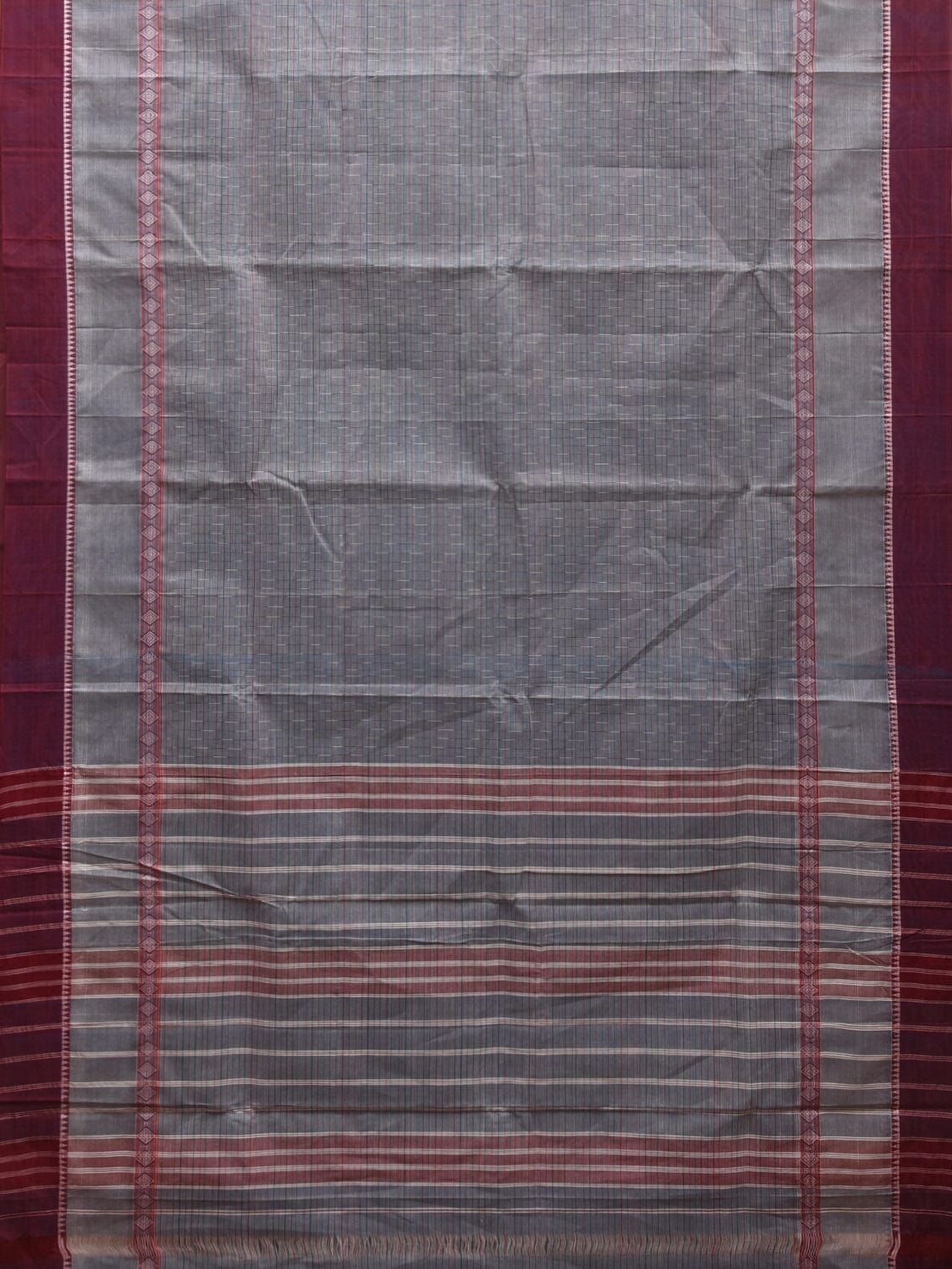 Light Grey Narayanpet Cotton Handloom Saree with Checks and Big Border Design No Blouse np0888
