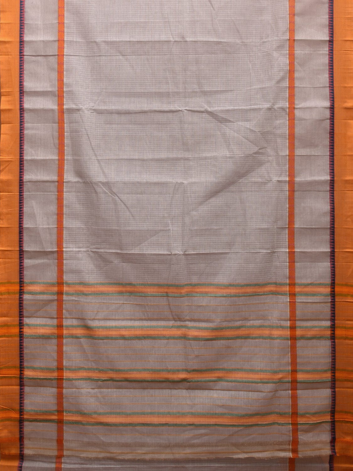 Light Grey Narayanpet Cotton Handloom Saree with Checks and Big Border Design No Blouse np0890